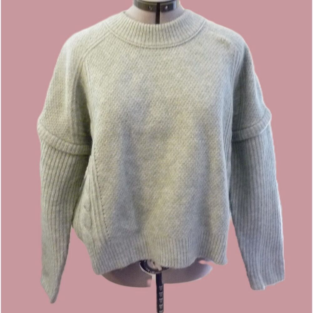 Madewell Sage Green Fuzzy Fluffy Alpaca Wool Blend CAble Knit Boxy Crop Sweater